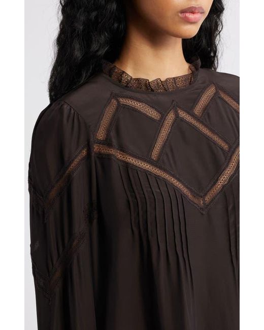 Madewell Black Lace Insert Mock Neck Long Sleeve Top