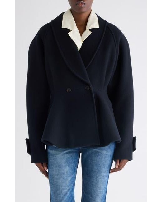 Chloé Blue Double Breasted Wool Blend Peplum Jacket