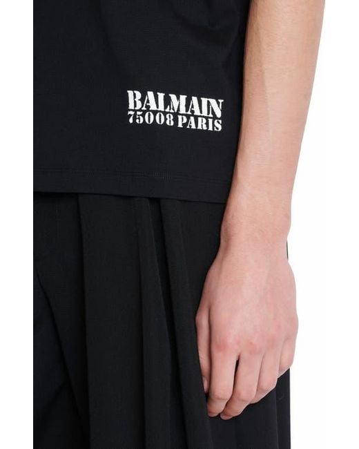 Balmain Black Small Stamp Printed T-Shirt for men