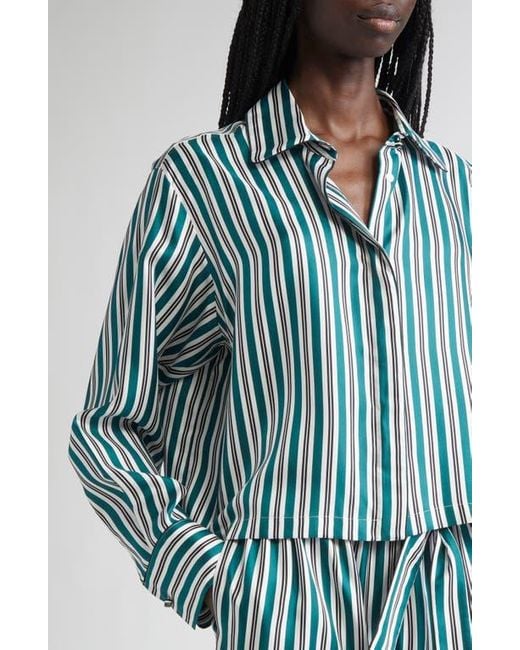 Max Mara Blue Brama Stripe Crop Silk Button-Up Shirt