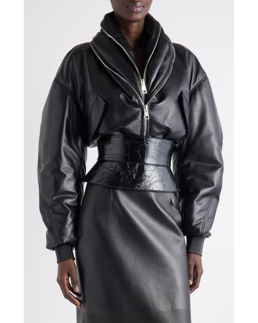 Givenchy Black Zip Shawl Collar Lambskin Leather Bomber Jacket