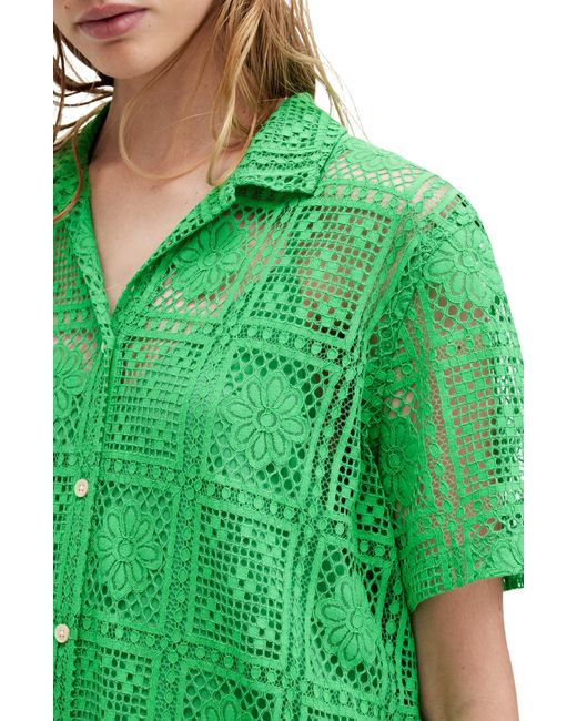 AllSaints Green Athea Embroidery Shirtdress