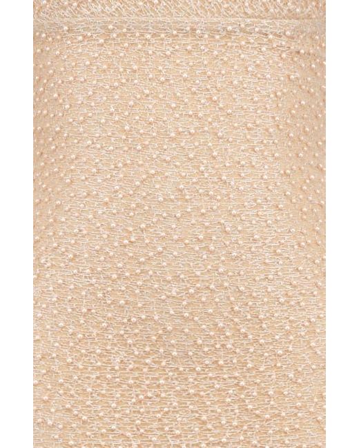 House Of Cb Natural Calla Beaded Mesh Overlay Gown