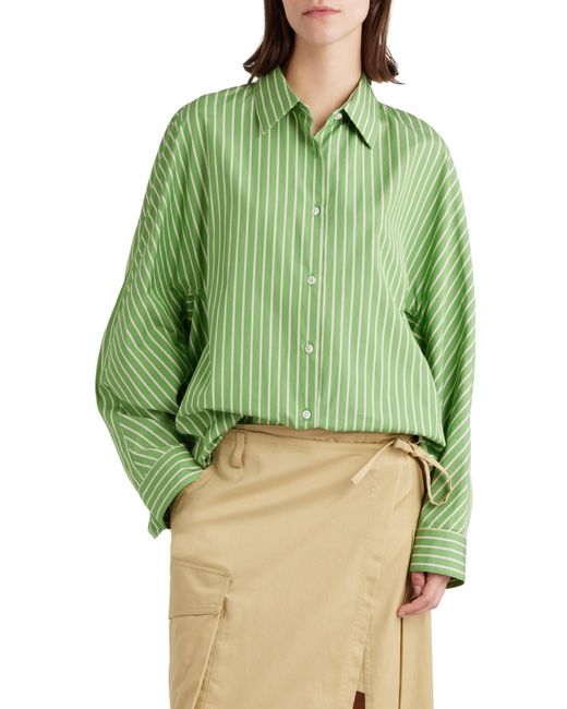 Dries Van Noten Green Oversize Stripe Button-up Cocoon Shirt