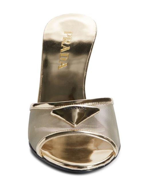 Prada White Triangle Logo Mesh Slide Sandal
