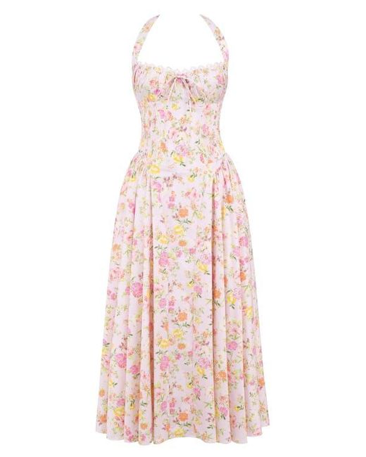 House Of Cb Pink Adabella Floral Pleated Halter Sundress