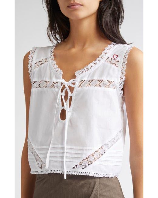 KÚR White Lyra Lace Inset & Pintuck Cotton Crop Top
