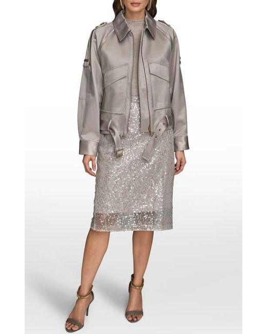 Donna Karan Gray Pocket Cotton Blend Zip Jacket