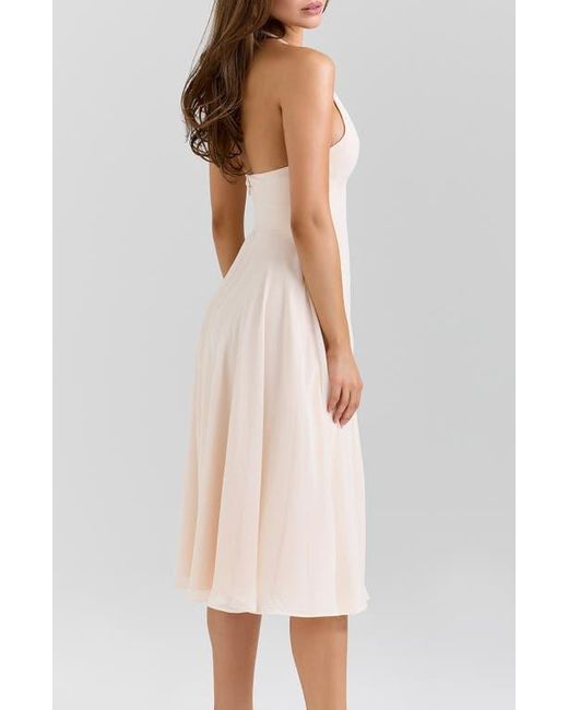 House Of Cb Natural Solada Halter Georgette Midi Dress