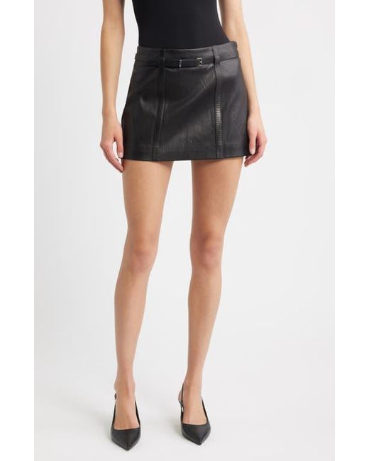 FRAME Black The Belted Leather Miniskirt