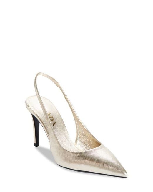 Prada White Saffiano Metallic Leather Slingback Pump