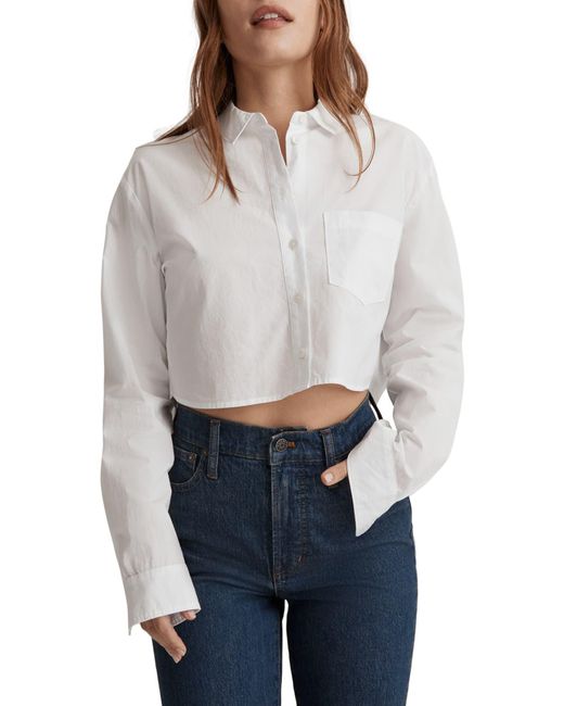 Madewell Oversize Cotton Poplin Crop Button-up Shirt in White | Lyst