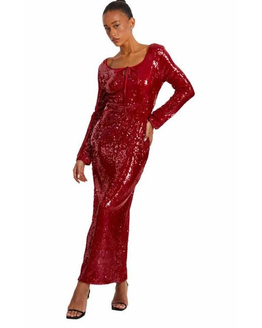 Quiz Red Sequin Tie Front Maxi Dress