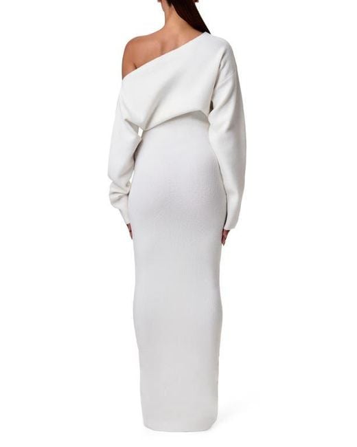 Naked Wardrobe Gray One-Shoulder Long Sleeve Maxi Sweater Dress