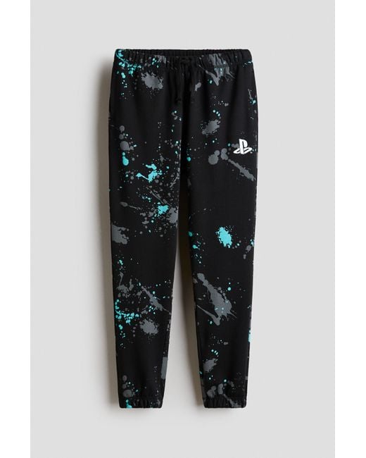 H&M Black Printed Brushed-Inside Joggers for men