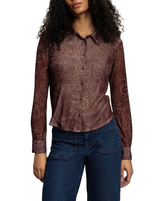 Sanctuary Red Mesh Button-Down Shirt
