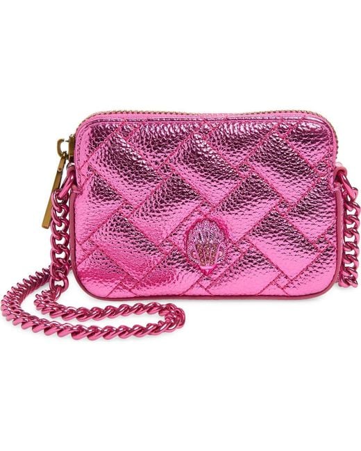 Kurt Geiger Women's Pink Micro Kensington Drench Metallic Faux Leather Camera Bag