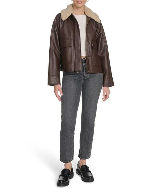 Levi's Brown Relaxed Faux Leather Aviator Jacket With Removable Sherpa Collar