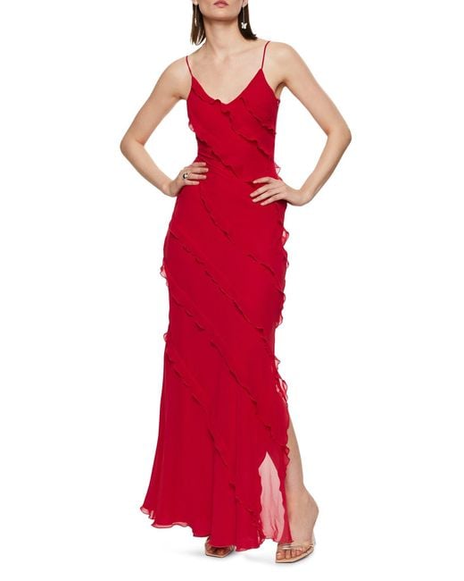 Mango Ruffle Tie Chiffon Maxi Dress At Nordstrom in Red