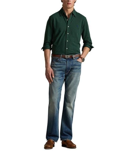 Polo Ralph Lauren Green Featherweight Stretch Cotton Piqué Button-Down Shirt for men