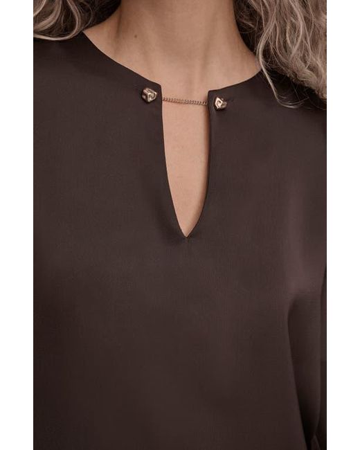 Donna Karan Brown Chain Detail Long Sleeve Top