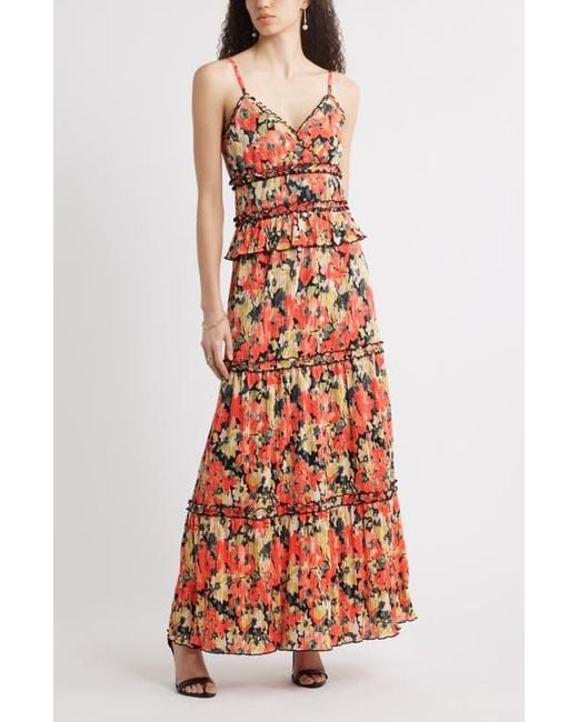 Chelsea28 Red Ruffle Plissé Maxi Sundress