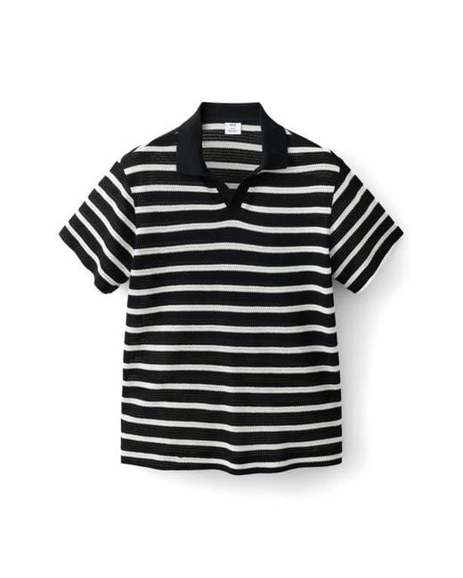 Mango Black Textured Stripe Johnny Collar Polo for men