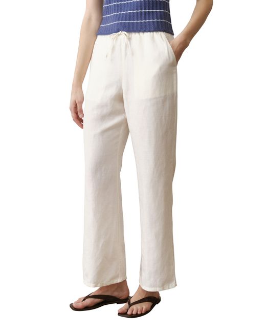 Marine Layer White Drawstring Linen Blend Pants