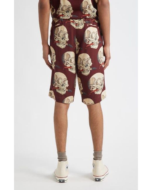 Endless Joy Multicolor Skull Print Crepe Shorts for men