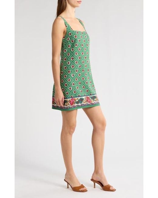 Wayf Green Eden Print Sleeveless Linen Blend Minidress