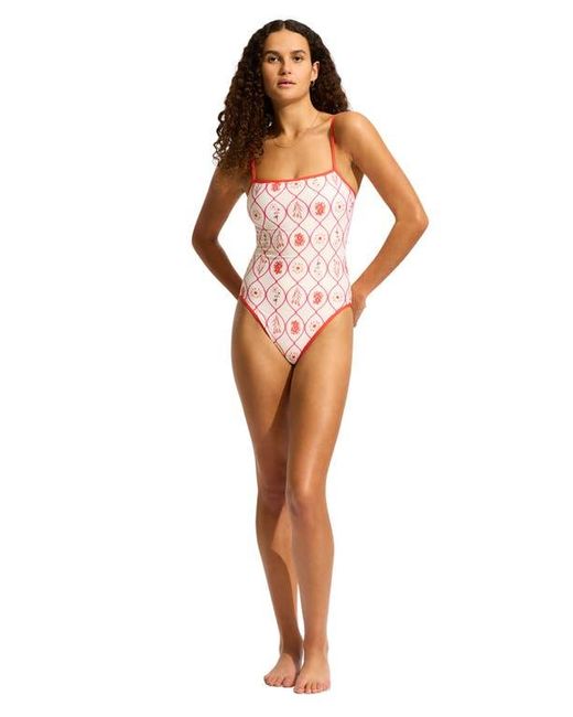 Seafolly Pink Square Neck One-Piece Swimsuit