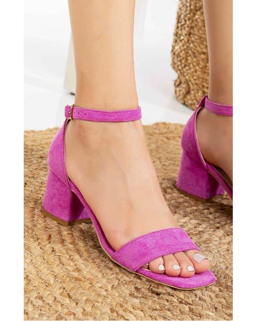 Forever & Always Shoes Purple Iva Low Block Heel Sandals