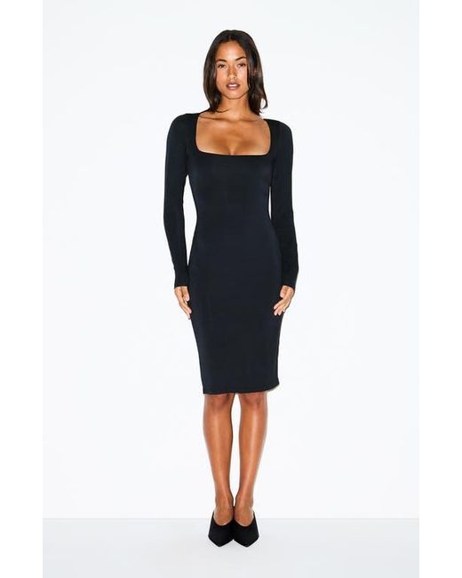 Skims Smooth Layers Long Sleeve Dress in Black | Lyst