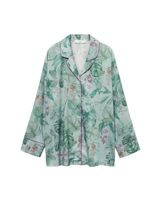 Mango Green Tropical Print Pajama Shirt