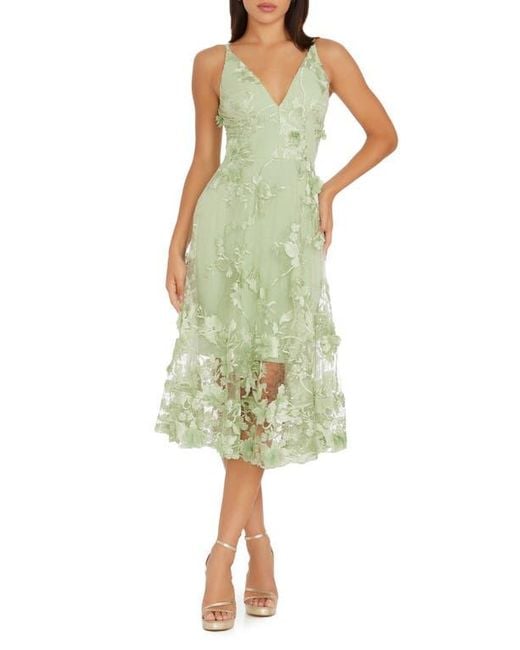 Dress the Population Audrey Embroidered Fit & Flare Dress in Green | Lyst