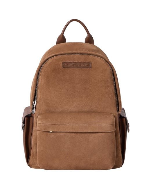 Brunello Cucinelli Brown Buffalo Leather Backpack for men