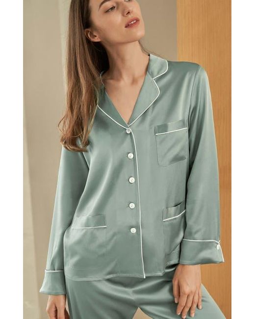 LILYSILK Green Chic Trimmed Silk Pajama Set