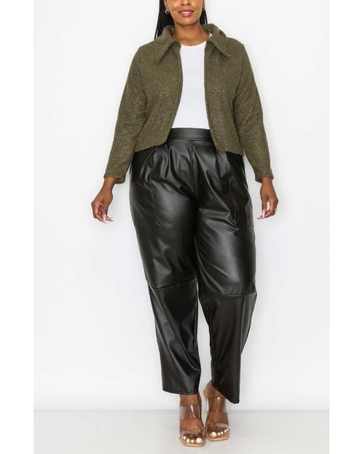 L I V D Green Erica Faux Shearling Crop Jacket