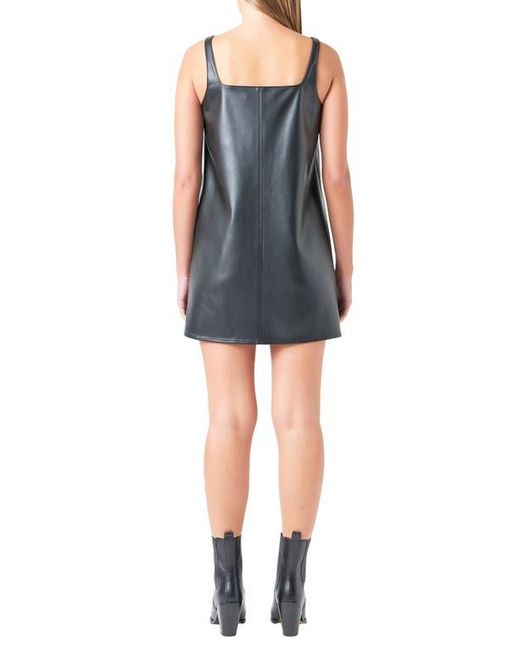 Grey Lab Black Square Neck Faux Leather Minidress