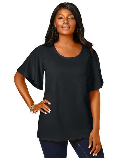 Jessica London Black Stretch Knit Flutter Sleeve Tunic