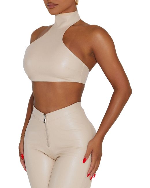 Naked Wardrobe Natural Good Faux Leather Crop Top