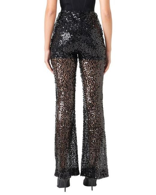 Endless Rose Black Sequin Flare Pants