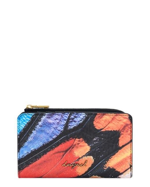 Desigual Red Feather Print Medium Wallet