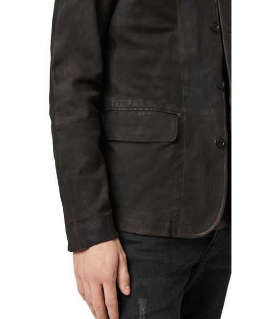 AllSaints Black Survey Slim Fit Leather Blazer for men