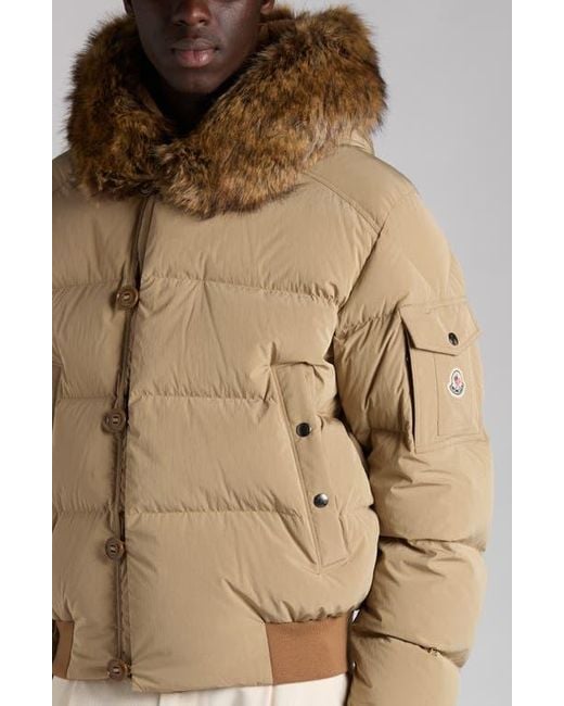 Moncler Natural Luynes Down Jacket With Faux Fur Trim for men