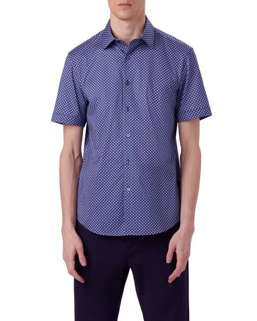 Bugatchi Blue Miles Ooohcotton Dot Print Short Sleeve Button-Up Shirt for men