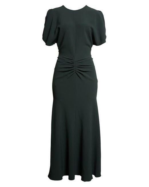 Victoria Beckham Black Gathered Waist Crepe Midi Dress