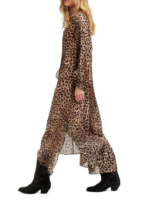 AllSaints Natural Jane Long Sleeve Leopard Print Dress