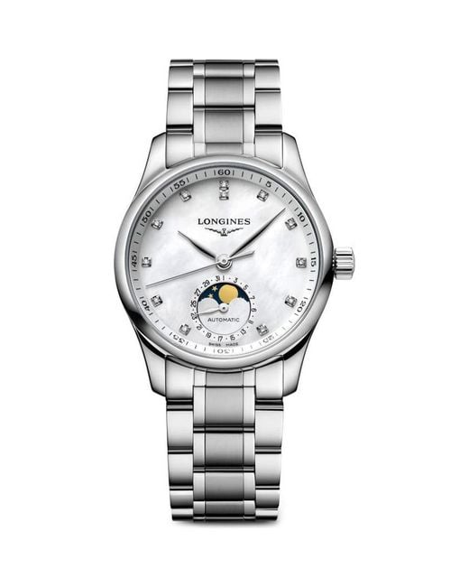 Longines Gray Master Collection Automatic Diamond Bracelet Watch, 34Mm