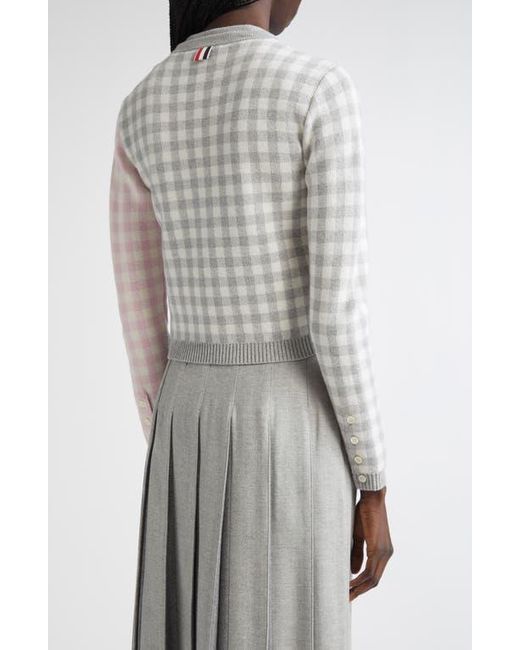 Thom Browne Gray Fun-Mix Gingham Check Bird's Eye Wool Blend Cardigan